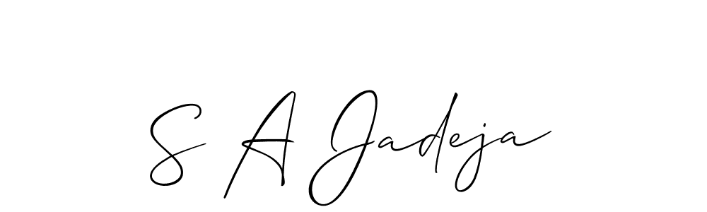 Also You can easily find your signature by using the search form. We will create S A Jadeja name handwritten signature images for you free of cost using Allison_Script sign style. S A Jadeja signature style 2 images and pictures png