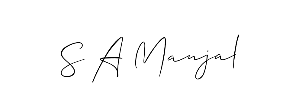 if you are searching for the best signature style for your name S A Manjal. so please give up your signature search. here we have designed multiple signature styles  using Allison_Script. S A Manjal signature style 2 images and pictures png