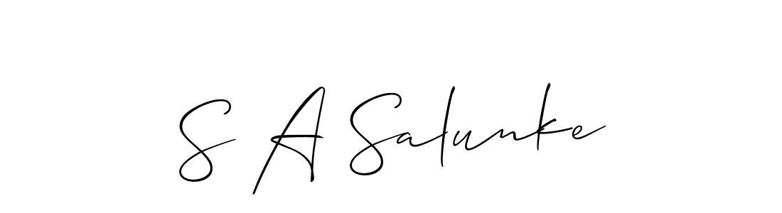 How to make S A Salunke name signature. Use Allison_Script style for creating short signs online. This is the latest handwritten sign. S A Salunke signature style 2 images and pictures png