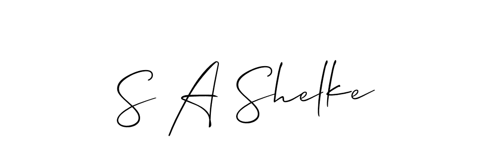 How to make S A Shelke name signature. Use Allison_Script style for creating short signs online. This is the latest handwritten sign. S A Shelke signature style 2 images and pictures png