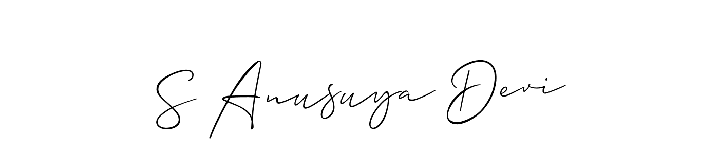 Allison_Script is a professional signature style that is perfect for those who want to add a touch of class to their signature. It is also a great choice for those who want to make their signature more unique. Get S Anusuya Devi name to fancy signature for free. S Anusuya Devi signature style 2 images and pictures png