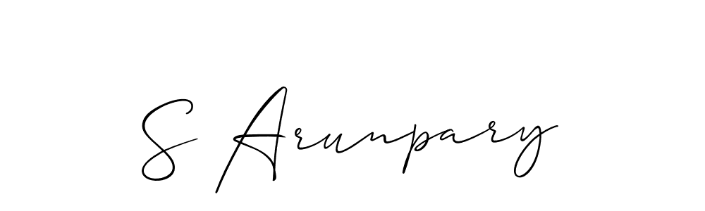 Use a signature maker to create a handwritten signature online. With this signature software, you can design (Allison_Script) your own signature for name S Arunpary. S Arunpary signature style 2 images and pictures png