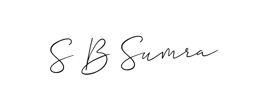 The best way (Allison_Script) to make a short signature is to pick only two or three words in your name. The name S B Sumra include a total of six letters. For converting this name. S B Sumra signature style 2 images and pictures png