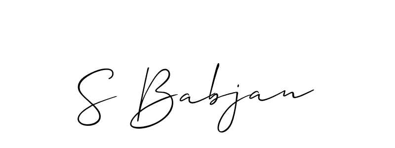 The best way (Allison_Script) to make a short signature is to pick only two or three words in your name. The name S Babjan include a total of six letters. For converting this name. S Babjan signature style 2 images and pictures png