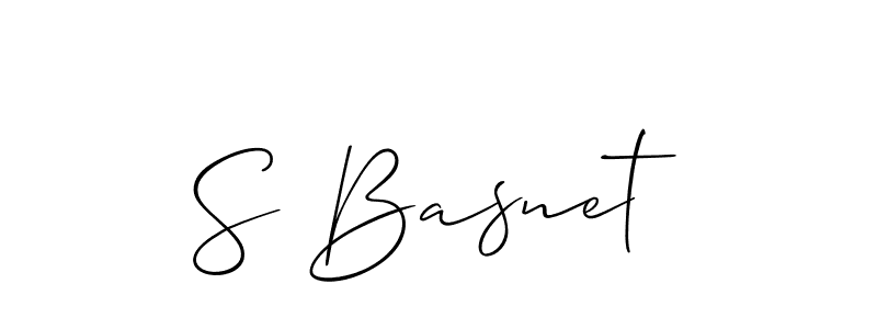 Design your own signature with our free online signature maker. With this signature software, you can create a handwritten (Allison_Script) signature for name S Basnet. S Basnet signature style 2 images and pictures png