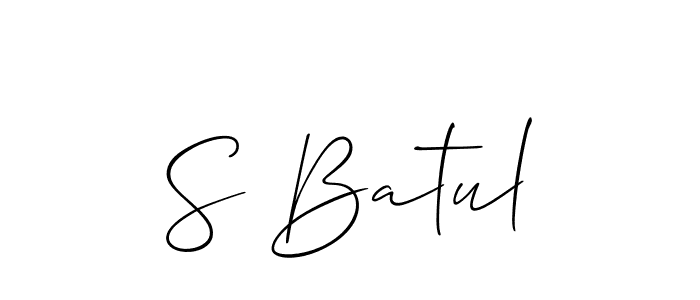 Use a signature maker to create a handwritten signature online. With this signature software, you can design (Allison_Script) your own signature for name S Batul. S Batul signature style 2 images and pictures png