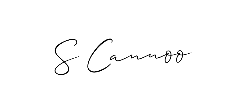 The best way (Allison_Script) to make a short signature is to pick only two or three words in your name. The name S Cannoo include a total of six letters. For converting this name. S Cannoo signature style 2 images and pictures png