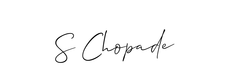 if you are searching for the best signature style for your name S Chopade. so please give up your signature search. here we have designed multiple signature styles  using Allison_Script. S Chopade signature style 2 images and pictures png