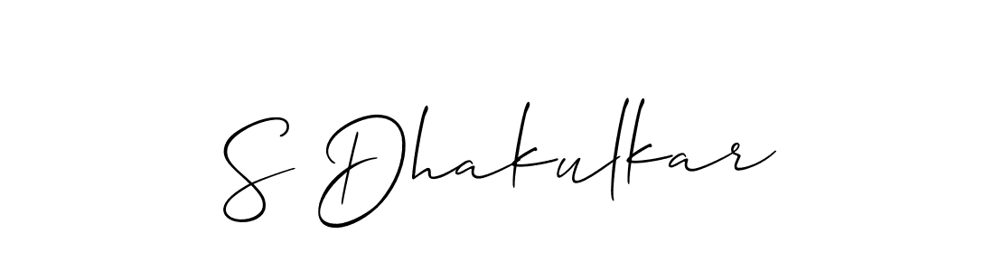 Also You can easily find your signature by using the search form. We will create S Dhakulkar name handwritten signature images for you free of cost using Allison_Script sign style. S Dhakulkar signature style 2 images and pictures png
