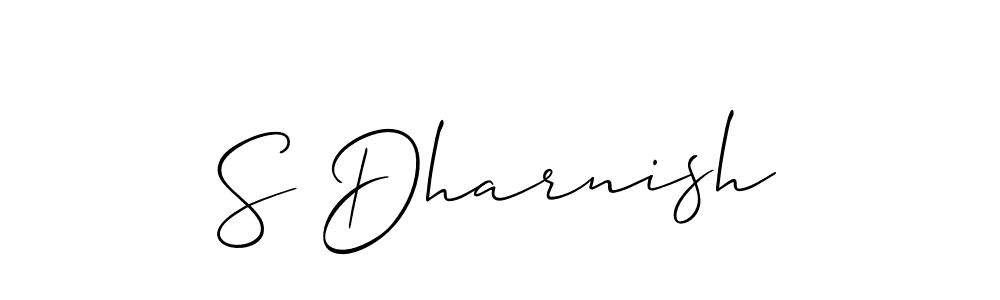 Also You can easily find your signature by using the search form. We will create S Dharnish name handwritten signature images for you free of cost using Allison_Script sign style. S Dharnish signature style 2 images and pictures png