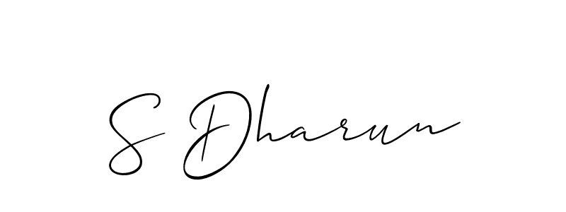 Use a signature maker to create a handwritten signature online. With this signature software, you can design (Allison_Script) your own signature for name S Dharun. S Dharun signature style 2 images and pictures png