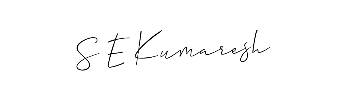 The best way (Allison_Script) to make a short signature is to pick only two or three words in your name. The name S E Kumaresh include a total of six letters. For converting this name. S E Kumaresh signature style 2 images and pictures png