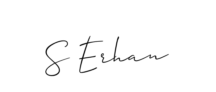 The best way (Allison_Script) to make a short signature is to pick only two or three words in your name. The name S Erhan include a total of six letters. For converting this name. S Erhan signature style 2 images and pictures png