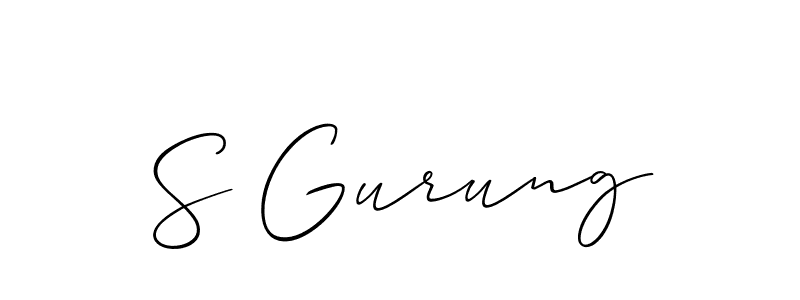Also You can easily find your signature by using the search form. We will create S Gurung name handwritten signature images for you free of cost using Allison_Script sign style. S Gurung signature style 2 images and pictures png