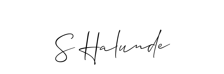 The best way (Allison_Script) to make a short signature is to pick only two or three words in your name. The name S Halunde include a total of six letters. For converting this name. S Halunde signature style 2 images and pictures png