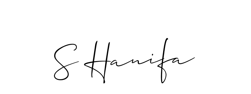 if you are searching for the best signature style for your name S Hanifa. so please give up your signature search. here we have designed multiple signature styles  using Allison_Script. S Hanifa signature style 2 images and pictures png