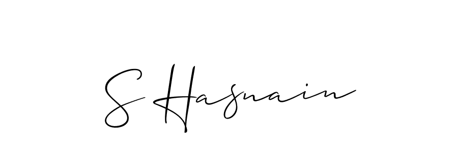 The best way (Allison_Script) to make a short signature is to pick only two or three words in your name. The name S Hasnain include a total of six letters. For converting this name. S Hasnain signature style 2 images and pictures png