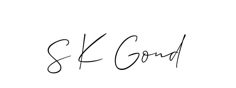 How to Draw S K Gond signature style? Allison_Script is a latest design signature styles for name S K Gond. S K Gond signature style 2 images and pictures png