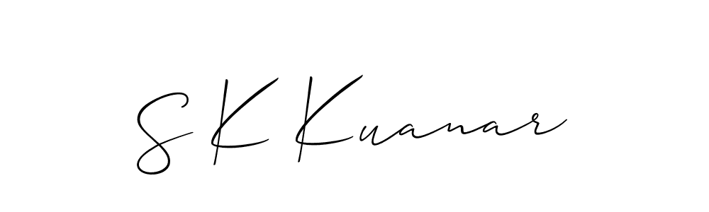 The best way (Allison_Script) to make a short signature is to pick only two or three words in your name. The name S K Kuanar include a total of six letters. For converting this name. S K Kuanar signature style 2 images and pictures png