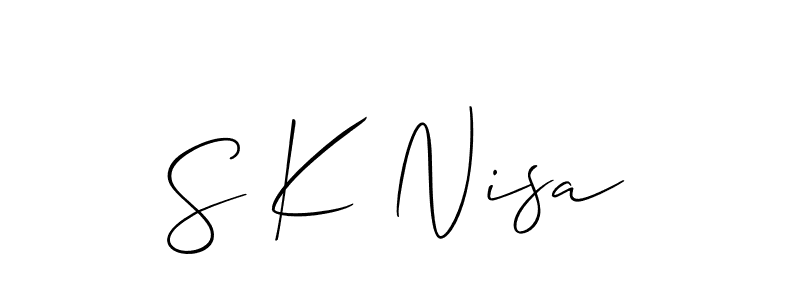 Design your own signature with our free online signature maker. With this signature software, you can create a handwritten (Allison_Script) signature for name S K Nisa. S K Nisa signature style 2 images and pictures png