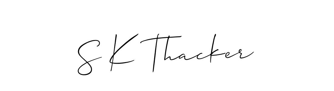 Make a short S K Thacker signature style. Manage your documents anywhere anytime using Allison_Script. Create and add eSignatures, submit forms, share and send files easily. S K Thacker signature style 2 images and pictures png