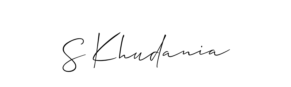 if you are searching for the best signature style for your name S Khudania. so please give up your signature search. here we have designed multiple signature styles  using Allison_Script. S Khudania signature style 2 images and pictures png