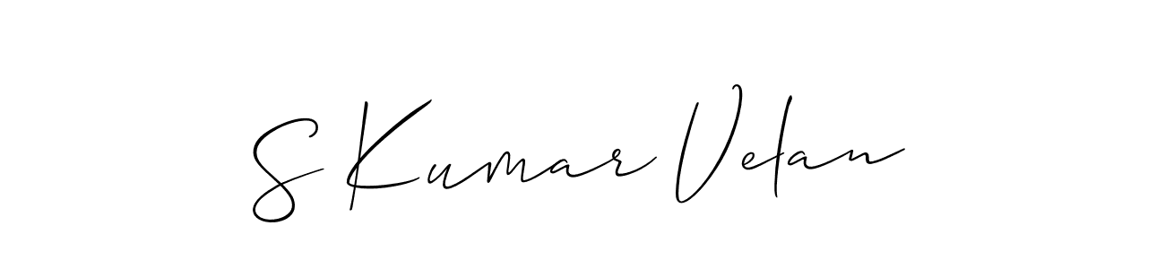 Make a short S Kumar Velan signature style. Manage your documents anywhere anytime using Allison_Script. Create and add eSignatures, submit forms, share and send files easily. S Kumar Velan signature style 2 images and pictures png