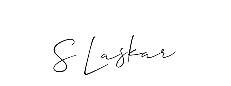 The best way (Allison_Script) to make a short signature is to pick only two or three words in your name. The name S Laskar include a total of six letters. For converting this name. S Laskar signature style 2 images and pictures png