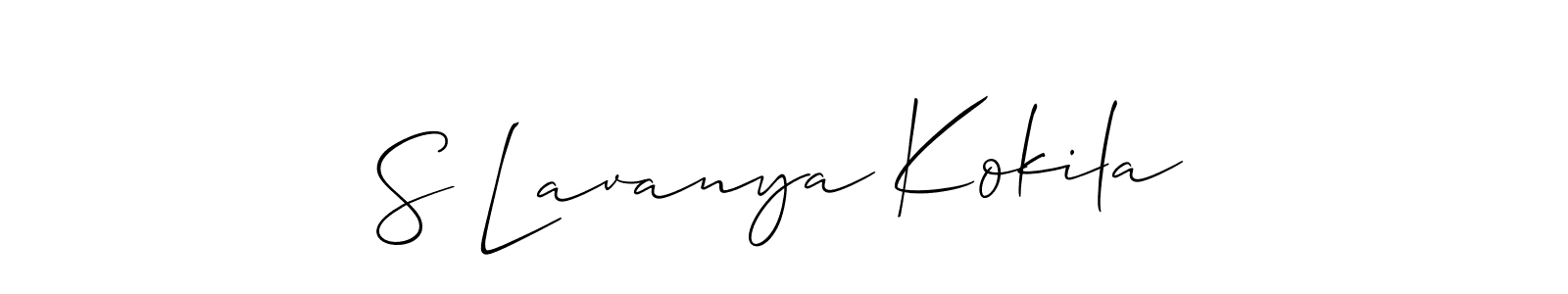 This is the best signature style for the S Lavanya Kokila name. Also you like these signature font (Allison_Script). Mix name signature. S Lavanya Kokila signature style 2 images and pictures png