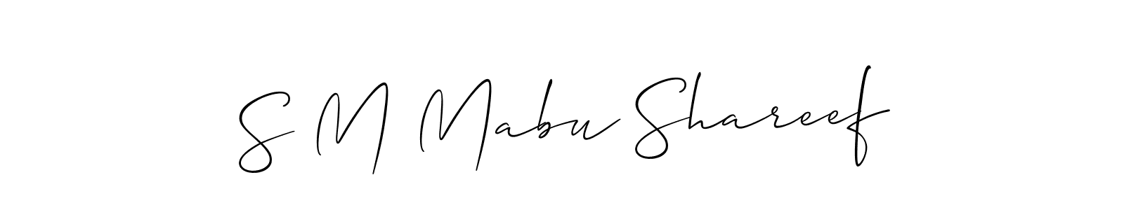 The best way (Allison_Script) to make a short signature is to pick only two or three words in your name. The name S M Mabu Shareef include a total of six letters. For converting this name. S M Mabu Shareef signature style 2 images and pictures png
