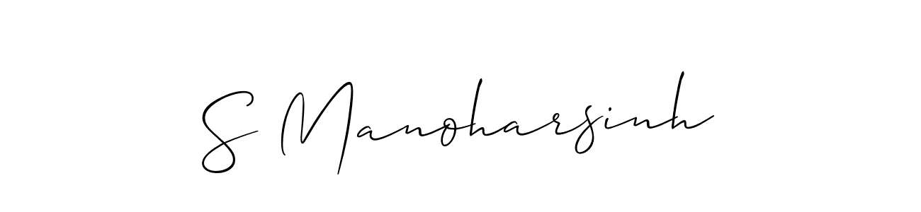 The best way (Allison_Script) to make a short signature is to pick only two or three words in your name. The name S Manoharsinh include a total of six letters. For converting this name. S Manoharsinh signature style 2 images and pictures png