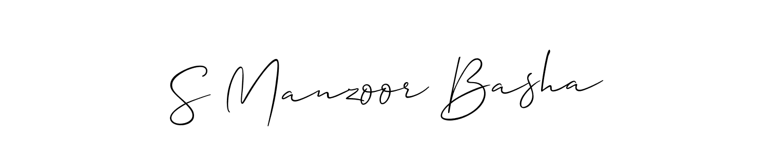 The best way (Allison_Script) to make a short signature is to pick only two or three words in your name. The name S Manzoor Basha include a total of six letters. For converting this name. S Manzoor Basha signature style 2 images and pictures png