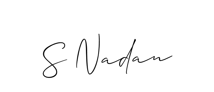 The best way (Allison_Script) to make a short signature is to pick only two or three words in your name. The name S Nadan include a total of six letters. For converting this name. S Nadan signature style 2 images and pictures png