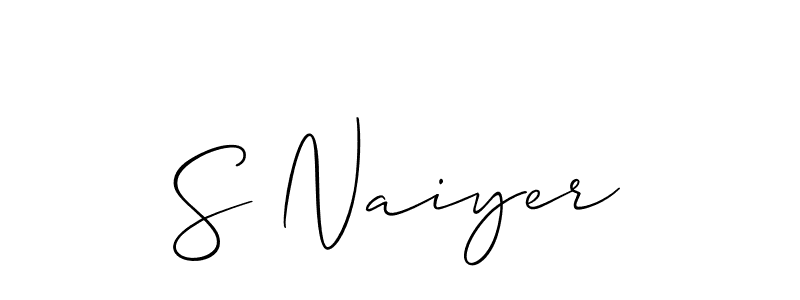 The best way (Allison_Script) to make a short signature is to pick only two or three words in your name. The name S Naiyer include a total of six letters. For converting this name. S Naiyer signature style 2 images and pictures png