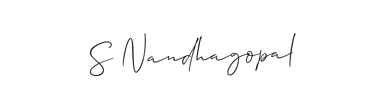 The best way (Allison_Script) to make a short signature is to pick only two or three words in your name. The name S Nandhagopal include a total of six letters. For converting this name. S Nandhagopal signature style 2 images and pictures png