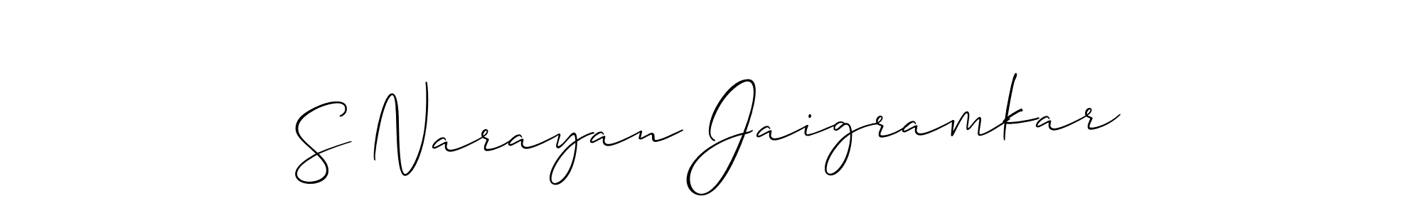 Design your own signature with our free online signature maker. With this signature software, you can create a handwritten (Allison_Script) signature for name S Narayan Jaigramkar. S Narayan Jaigramkar signature style 2 images and pictures png