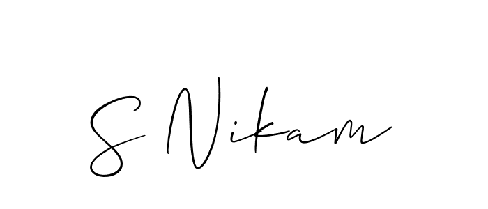 How to make S Nikam name signature. Use Allison_Script style for creating short signs online. This is the latest handwritten sign. S Nikam signature style 2 images and pictures png
