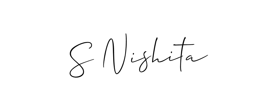 How to make S Nishita name signature. Use Allison_Script style for creating short signs online. This is the latest handwritten sign. S Nishita signature style 2 images and pictures png