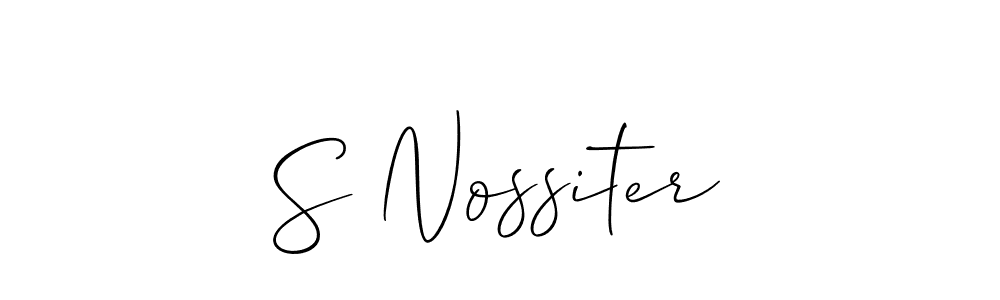 The best way (Allison_Script) to make a short signature is to pick only two or three words in your name. The name S Nossiter include a total of six letters. For converting this name. S Nossiter signature style 2 images and pictures png