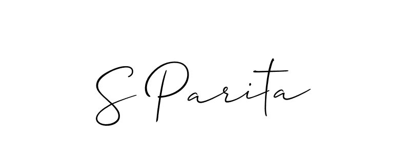 The best way (Allison_Script) to make a short signature is to pick only two or three words in your name. The name S Parita include a total of six letters. For converting this name. S Parita signature style 2 images and pictures png