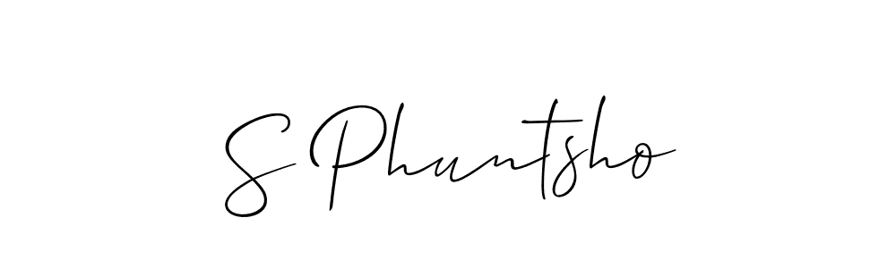 Use a signature maker to create a handwritten signature online. With this signature software, you can design (Allison_Script) your own signature for name S Phuntsho. S Phuntsho signature style 2 images and pictures png