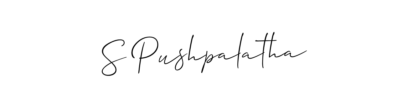 The best way (Allison_Script) to make a short signature is to pick only two or three words in your name. The name S Pushpalatha include a total of six letters. For converting this name. S Pushpalatha signature style 2 images and pictures png