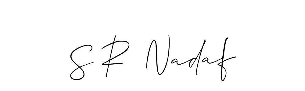 How to make S R  Nadaf name signature. Use Allison_Script style for creating short signs online. This is the latest handwritten sign. S R  Nadaf signature style 2 images and pictures png