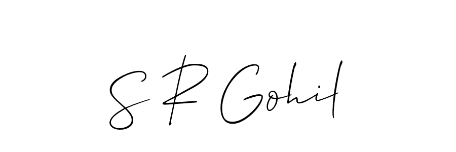 Also You can easily find your signature by using the search form. We will create S R Gohil name handwritten signature images for you free of cost using Allison_Script sign style. S R Gohil signature style 2 images and pictures png