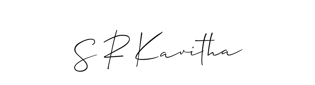 The best way (Allison_Script) to make a short signature is to pick only two or three words in your name. The name S R Kavitha include a total of six letters. For converting this name. S R Kavitha signature style 2 images and pictures png