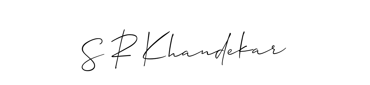 The best way (Allison_Script) to make a short signature is to pick only two or three words in your name. The name S R Khandekar include a total of six letters. For converting this name. S R Khandekar signature style 2 images and pictures png