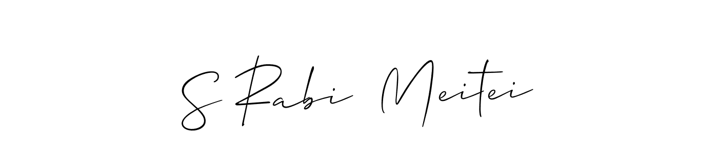The best way (Allison_Script) to make a short signature is to pick only two or three words in your name. The name S Rabi  Meitei include a total of six letters. For converting this name. S Rabi  Meitei signature style 2 images and pictures png