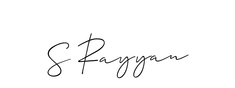 Also You can easily find your signature by using the search form. We will create S Rayyan name handwritten signature images for you free of cost using Allison_Script sign style. S Rayyan signature style 2 images and pictures png