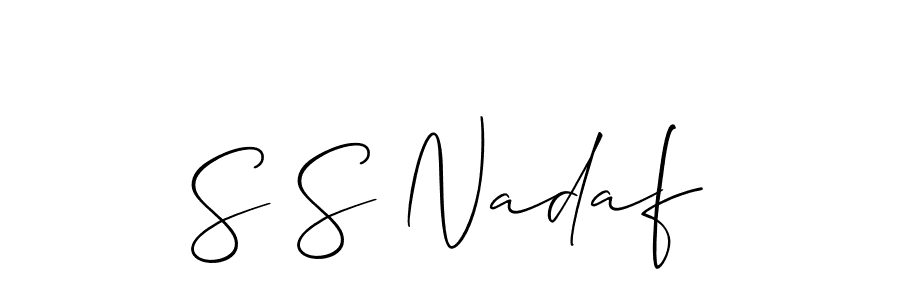 Use a signature maker to create a handwritten signature online. With this signature software, you can design (Allison_Script) your own signature for name S S Nadaf. S S Nadaf signature style 2 images and pictures png