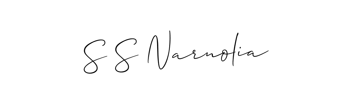 Make a short S S Narnolia signature style. Manage your documents anywhere anytime using Allison_Script. Create and add eSignatures, submit forms, share and send files easily. S S Narnolia signature style 2 images and pictures png